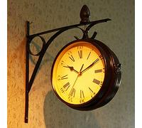 HUIBBGO Wall Clock Home Clock Double Sided Wall Clock, Retro Vintage Wall Mounted Outdoor Garden Wall Clock with Outside Bracket Home Decor Clock
