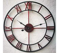 HUIBBGO Wall Clock,Outdoor Garden Classic Vintage Wall Mounted Clock Large Weatherproof with Roman Numerals, Diter 40CM, Red