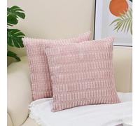 HUIBOHOU Corduroy Soft Striped Cushion Covers,Pack of 2 Boho Decorative Throw Pillow Covers Square Cushion Case Home Decor Pillow Cases for Couch Living Room Sofa Bed. (Pink, 45 * 45cm)