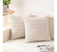 HUIBOHOU Corduroy Soft Striped Cushion Covers,Pack of 2 Boho Decorative Throw Pillow Covers Square Cushion Case Home Decor Pillow Cases for Couch Living Room Sofa Bed. (White, 50 * 50cm)