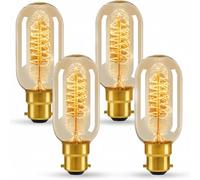 HUIBONA 4 Pack Vintage Light Bulbs,Dimmable Bayonet B22 Edison Bulb Incandescent Light Bulb,40W Warm White Light 2000K,Antique/Retro Amber Glass Lamp,Decorative Filament Bulb T45 Tube Shaped