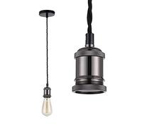 HUIBONA Vintage Retro Ceiling Pendant Light Fitting, 1.5M Twisted Braided Fle,E27 Lamp Holder Suspended Pendant Light Fitting Kit Pearl Black