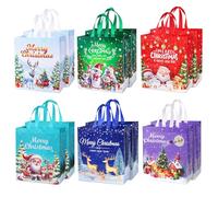 HuiCloud Large Christmas Tote Bags - 12 Pack Reusable Waterproof Non-woven Xmas Gift Bags for Storage, Shopping, Party Decoration