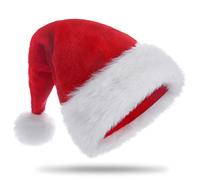 HUICOCY Santa Hat,Unisex Velvet Fabric Christmas Hat with Comfort Lining&Plush Brim, Xmas Santa Holiday Hat for Adults, Red, One Size Fits Most (12.4’(W)x17.7’(H))