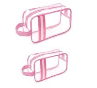 HUIDALI Portable Clear Makeup Bag TPU Material Toiletry Bag Zipper Waterproof Transparent Travel Storage Pouch Cosmetic Toiletry Bag with Handle (2 Pack) (Pink)