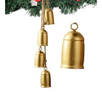 HuiDao Christmas Bells, Gold Cow Bells Christmas Decor Indoor, 4-PCS Rustic Brass Bells Vintage Hanging Bell for Christmas Tree Decoration, Door Knob (Doliform), CB-T01