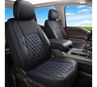 Huidasource Seat Covers, Faux Leather Front & Rear Truck Seat Covers 5 Pieces, Waterproof Seat Cushion Cover Custom Fit for Ford F150 F250 F350 F450 2015-2022 (Full Set/Black&Blue)