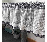Huierxun Black and White Buffalo Check Plaid Tier Curtains Floral Lace Semi Sheer Kitchen Curtain Farmhouse Gingham Curtains Rod Pocket Tiers for Living Room (Black B,79"x24")