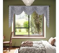 Huierxun Elegant Lace Waterfall Window Valance with Bead Tassels Floral Embroidered Valance Curtains Semi Sheer Rod Pocket Valance/Swags for Bedroom/Living Room/Kitchen/Basement (Grey,98"x41")