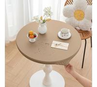 Huierxun Round Fitted PU Tablecloth with High Elastic Edge 24 Inch Dia Waterproof Oil Proof Table Cloth Anti-scald Stain-Resistant Wipeable Table Cover for Indoor Outdoor Picnic (Cream Coffee,24"Dia)