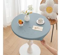 Huierxun Round Fitted PU Tablecloth with High Elastic Edge 24 Inch Dia Waterproof Oil Proof Table Cloth Anti-Scald Stain-Resistant Wipeable Table Cover for Indoor Outdoor Picnic (Blue,24" Dia)