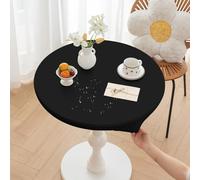 Huierxun Round Fitted PU Tablecloth with High Elastic Edge 31 Inch Dia Waterproof Oil Proof Table Cloth Anti-Scald Stain-Resistant Wipeable Table Cover for Indoor Outdoor Picnic (Black,31" Dia)