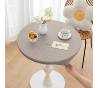 Huierxun Round Fitted PU Tablecloth with High Elastic Edge 35 Inch Dia Waterproof Oil Proof Table Cloth Anti-Scald Stain-Resistant Wipeable Table Cover for Indoor Outdoor Picnic (Grey,35" Dia)