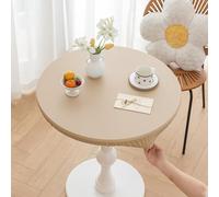 Huierxun Round Fitted PU Tablecloth with High Elastic Edge 47 Inch Dia Waterproof Oil Proof Table Cloth Anti-Scald Stain-Resistant Wipeable Table Cover for Indoor Outdoor Picnic (Beige,47" Dia)
