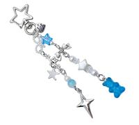 HUIFACAI Bear Keychain wknot Charm Cute Bag Ornaments Star Beaded Phone Chain Backpack Decor for Women Girl Car Keyring Gift, Blue, as the pic show
