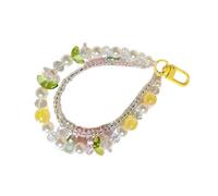 HUIFACAI Double Layer Flower Beaded Pendant Phone Charm Hanging Rope Cute Phone Chain Strap Bag Decoration Keychain Accessories, 135 mm, Acrylic, No Gemstone