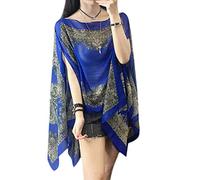 HUIFACAI Women's Cardigan for Sun Protective Clothes Women's -Shoulder Chiffon Shirt Printed Coat National Style Shawl, Deep Blue, as the pic show