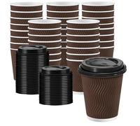 Huifany 100Pack 8oz Disposable Coffee Cups with Lids, To Go Hot Coffee Cups with Lids, Insulated Hot Cups for Hot and Cold Beverages (Brown