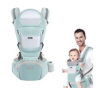 Huifen Baby Carrier with Hip Seat, Multi-Functional 9 in 1 Baby Wrap Carrier Newborn to Toddler for All Seasons Ergonomic Baby Sling Carrier Hands Free Baby Backpack Carrier Baby 7-45 lbs (Green)