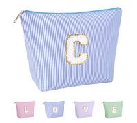 Huifen Personalized Gifts Initial Makeup Bag, Preppy Stuff Cosmetic Bags for Women Travel Toiletry Bag Teen Girls Cute Make Up Pouch Birthday Wedding Christmas Gift for Lover Friends, Blue, C