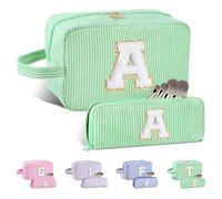 Huifen Personalized Initial Makeup Bag A-Z, Travel Toiletry Bag Preppy Make Up Bags Girls Cute Cosmetic Pouch Makeup Organizer Wedding Birthday Mothers Day Gifts for Women, Upgraded Green, A
