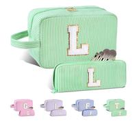 Huifen Personalized Initial Makeup Bag A-Z, Travel Toiletry Bag Preppy Make Up Bags Girls Cute Cosmetic Pouch Makeup Organizer Wedding Birthday Mothers Day Gifts for Women, Upgraded Green, L