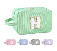 Huifen Personalized Initial Makeup Bag A-Z, Travel Toiletry Bag Preppy Make Up Bags Girls Cute Cosmetic Pouch Makeup Organizer Wedding Birthday Mothers Day Gifts for Women, Green, H
