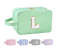 Huifen Personalized Initial Makeup Bag A-Z, Travel Toiletry Bag Preppy Make Up Bags Girls Cute Cosmetic Pouch Makeup Organizer Wedding Birthday Mothers Day Gifts for Women, Green, L