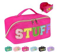 Huifen Preppy Stuff Makeup Bag, Stoney Clover Travel Toiletry Bag Pouch Chenille Letter Make Up Bags Girls Cute Cosmetic Bag Wedding Birthday Mothers Day Gifts for Women Stuff Bag, Rose Red, Cosmetic