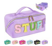 Huifen Preppy Stuff Makeup Bag, Stoney Clover Travel Toiletry Bag Pouch Chenille Letter Make Up Bags Girls Cute Cosmetic Bag Wedding Birthday Mothers Day Gifts for Women Stuff Bag, Purple, Cosmetic