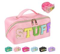 Huifen Preppy Stuff Makeup Bag, Stoney Clover Travel Toiletry Bag Pouch Chenille Letter Make Up Bags Girls Cute Cosmetic Bag Wedding Birthday Mothers Day Gifts for Women Stuff Bag halloween basket