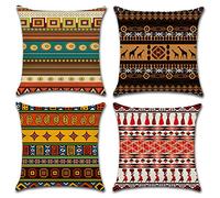HuifengS Linen Throw Cushion Pillow Covers Square Pillowcase African Style Decorative for Sofas Beds Chairs Cushion Cover Set of 4, 18 x 18 Inch