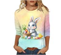 HUIFUAO 3/4 Sleeve Easter T Shirts for Women Funny Bunny Tops Oversized Easter Outfits Cute Egg Print Shirts Crew Neck Tee Tops Blouse Casual Holiday Costume Clothes (Z02-Yellow, M)