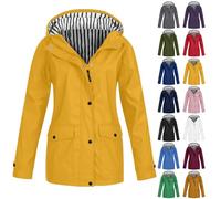 HUIFUAO 3 In 1 Jackets Women Waterproof Oversized Striped Lined Windbreaker Zip Up Trench Coats Hiking Walking Outdoor Outerwear with Pocket (Z01-Navy, M)