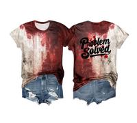 HUIFUAO Adult Halloween Costumes Woman Scary Halloween Shirts Don't Worry Its Not My Blood T Shirt Short Sleeve Tops Funny Halloween Outfits (Red #3, XL)