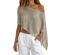 HUIFUAO Asymmetrical Sequin Poncho Crop Tops for Women Dressy Elegant Sparkle Glitter Off The Shoulder Shawl Lightweight Sheer Party Evening Going Out Cover Ups (Z01-Beige, S)