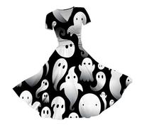 HUIFUAO Black Dresses for Women Halloween Scary Pumpkin Ghost Fancy Dress Plus Size Halloween Costumes V Neck Short Sleeve Party Evening Horror Festival Cosplay Clothes Outfits (White, XXXL)