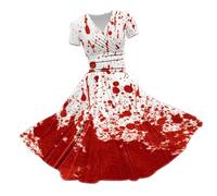 HUIFUAO Black Halloween Dresses for Women Scary Bloody Fancy Dress Plus Size Halloween Costumes V Neck Short Sleeve Party Evening Horror Festival Cosplay Outfits Clothes (Red #1, XXXL)