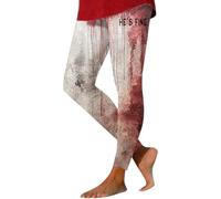 HUIFUAO Black Halloween Tights for Women Scary Bloody He's Fine Yoga Pants Funny Halloween Costumes High Waist Bottoms Leggings Gym Sport Skinny Trousers (Red #2, XXXL)