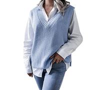 HUIFUAO Black Sweater Vest Women Oversized Cable Knitted Waistcoats Sleeveless Jumpers Basic Pullover Soft Lightweight Tank Tops Gilets (Z01-Blue, L)