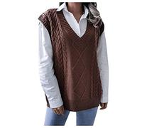 HUIFUAO Black Sweater Vest Women Oversized Knitted Waistcoats V Neck Sleeveless Jumpers Basic Lightweight Pullover Soft Tank Tops Gilets (Z04 Coffee, L)