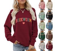 HUIFUAO Book Worm Sweatshirt for Women Funny Letter Print Pullover Plus Size Casual Loose Crew Neck Long Sleeve Tops Autumn Trendy Reading Sweatshirts (Black, XXXL)