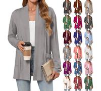 HUIFUAO Cardigans for Women UK Plus Size Lightweight Long Sleeve Open Front Waterfall Cardigan Autumn Trendy Dressy Outerwear Soft Kimono Jackets with Pockets (Pink, XXL)