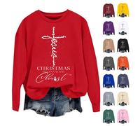 HUIFUAO Christmas Begins With Christ Sweatshirts for Women Plus Size Christmas Sweatshirts Faith Cross Print Christian Sweatshirt Inspirational Religious God Tops Long Sleeve Pullover (Z01-Green, M)