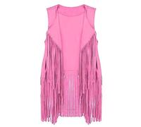 HUIFUAO Cowgirl Waistcoat Women Sleeveless Tassel Vest Vintage Western Outfits 70s Hippie Fringed Tops Cardigan Suede Gilet Jacket (Z03-Hot Pink, XXXL)