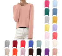 HUIFUAO Crew Neck Sweater for Women White Knit Jumpers Basic Soft Lightweight Pullover Dressy Long Sleeve Tops Loose Crew Neck Sweatshirts (White, S)