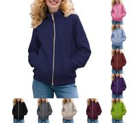 HUIFUAO Crew Neck Sweatshirts Women Full Zip Plus Size Jackets Autumn Winter Long Sleeve Lightweight Coats Trendy Casual Outerwear Loose Tracksuit Jackets Tops with Pockets (Light Blue, M)