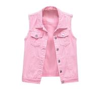 HUIFUAO Cropped Denim Jacket Women Plus Size Jean Vest Button Down Lapel Gilets Tank Tops With Pocket Vintage Distressed Waistcoat (Pink, M) Limited Time Dealsmaon Prime