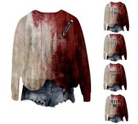 HUIFUAO Cute Halloween Sweatshirts for Women Bloody Shirt Scary Halloween Costumes Funny I'M Fine Bloody Tops Long Sleeve Pullover Horror Festival Outfits Clothes (Red #3, XXL)