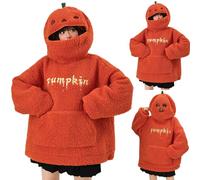 HUIFUAO Cute Halloween Sweatshirts for Women Plus Size Pumpkin Hoodies Funny Halloween Costumes Winter Fuzzy Fleece Sherpa Pullover Long Sleeve Tops with Pockets Blanket Hoodies (Orange, XL)